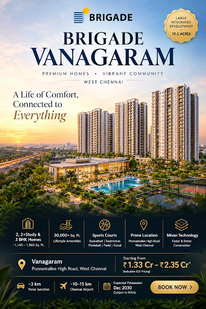 Brigade Vanagaram residential towers with landscaped greens, Vanagaram West Chennai